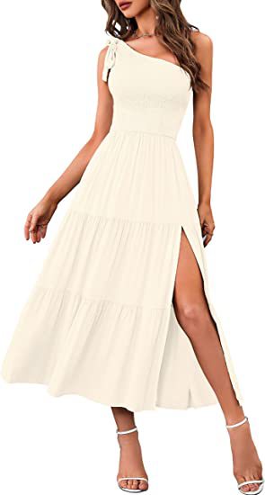 2024 New Summer Fashion Women's One-shoulder Pleated Layered Hem Split Dress