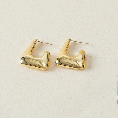 2024 New Classic Copper Alloy Smooth Metal Hoop Earrings For Woman Fashion Korean Jewelry Temperament  Daily Wear earrings